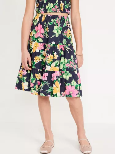 Falda Midi Floreada Escalonada Para Niña Old Navy