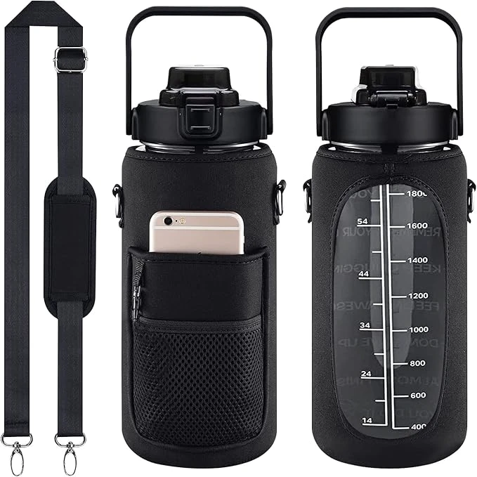Botella Agua con Funda Protectora, Botella de Agua 2 Litros con Pajita