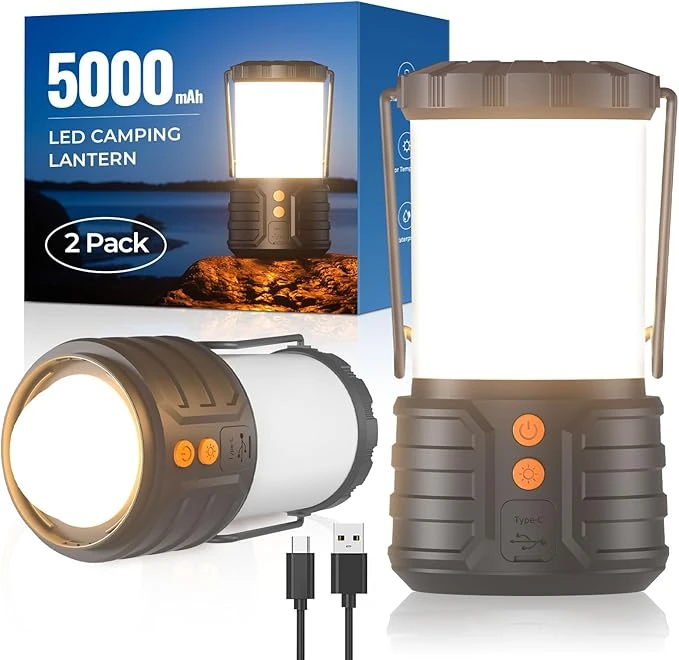 Paquete de 2 linternas de camping, luces de emergencia LED de 5000