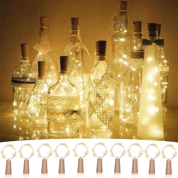 Luces para Botellas de Vino, Fairy Lights 2m 20 LED 10 PCS,Luz Corcho DIY Impermeable a Pilas para Interiores