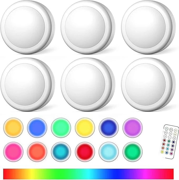 6 Piezas Luz LED de Armario,13 variaciones de color Luz de Gabinete con Remoto,Luz de Armario para Pasillos, Escaleras, Sótano