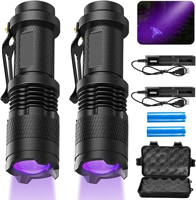 2-Pack Linterna UV Recargable, Luz LED UV, Linterna Portátil de Mano
