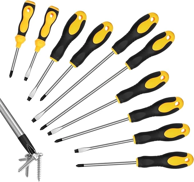 Juego Destornilladores 10PCS Desarmadores De Precisión Magnét, Juego de Desarmadores para Electricistas Planos y Phillips, Mangos Comfort Grip