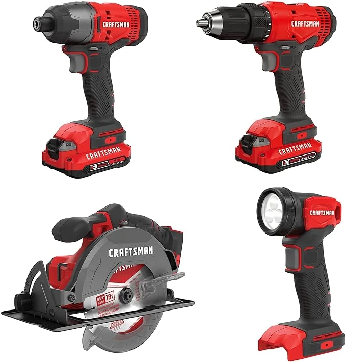 Kit de Herramientas 20V Inalámbricas con Taladro Atornillador Sierra Circular Atornillador de Impacto y Linterna