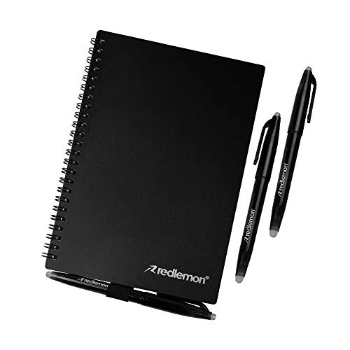 Redlemon Cuaderno Inteligente Reutilizable de 50 Hojas, Borrable con Agua y con Calor, Sube Archivos y Anotaciones a la Nube. Ecológico, Incluye 3 Plumas de Tinta Borrable