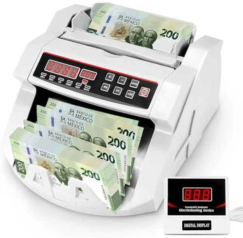 Bluelander Contadora de Billetes, 29.2 * 24.9 * 17.8 cm, Maquina Contadora y Verificador de Falsificaciones de Billetes con Doble Pantalla, Billetes Mexicanos, Detector de Billetes Falsos