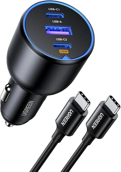 Cargador de Coche USB C con 1M 100W Cable USB C, Adaptador de Auto Tipo C
