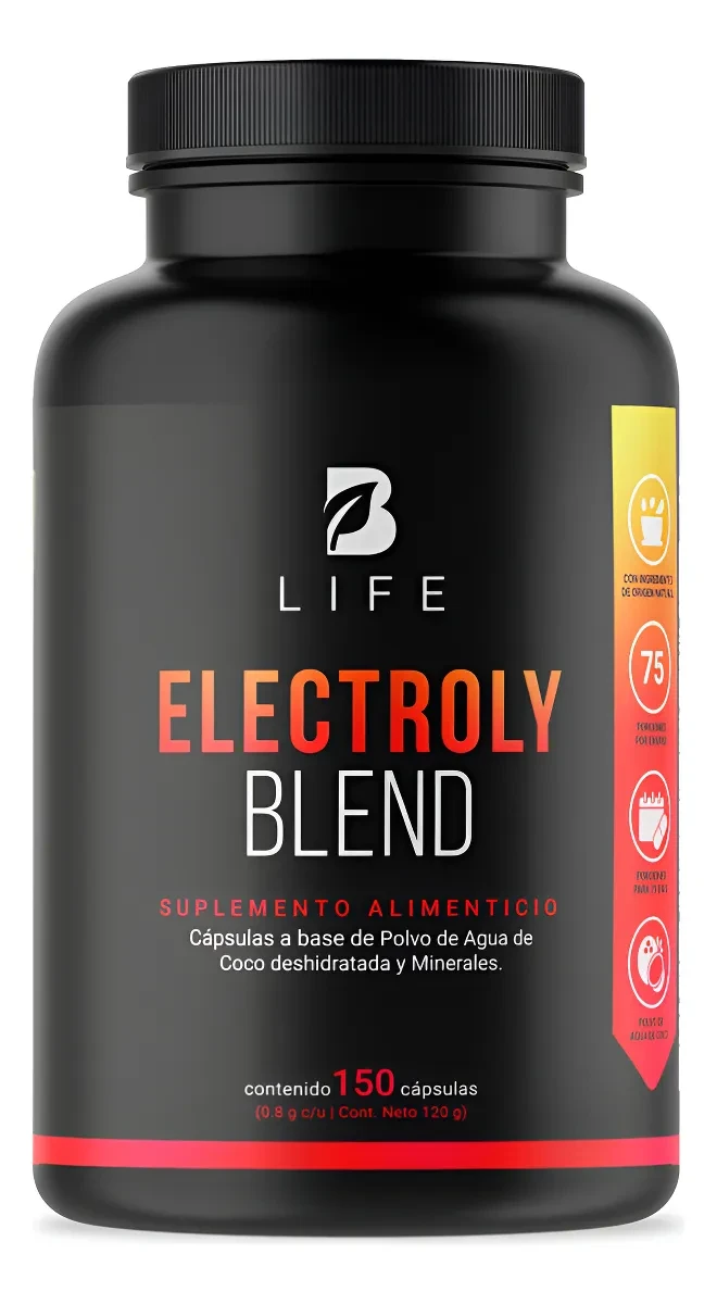 Electrolitos Con Polvo De Agua De Coco 150 Capsulas. Electroly Blend. B Life