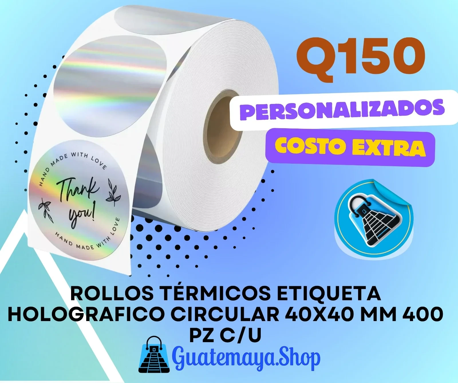 rollos térmicos etiqueta circular 40x40 MM 400 pz c/u